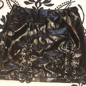 Lace Up Leather Mini Skirt